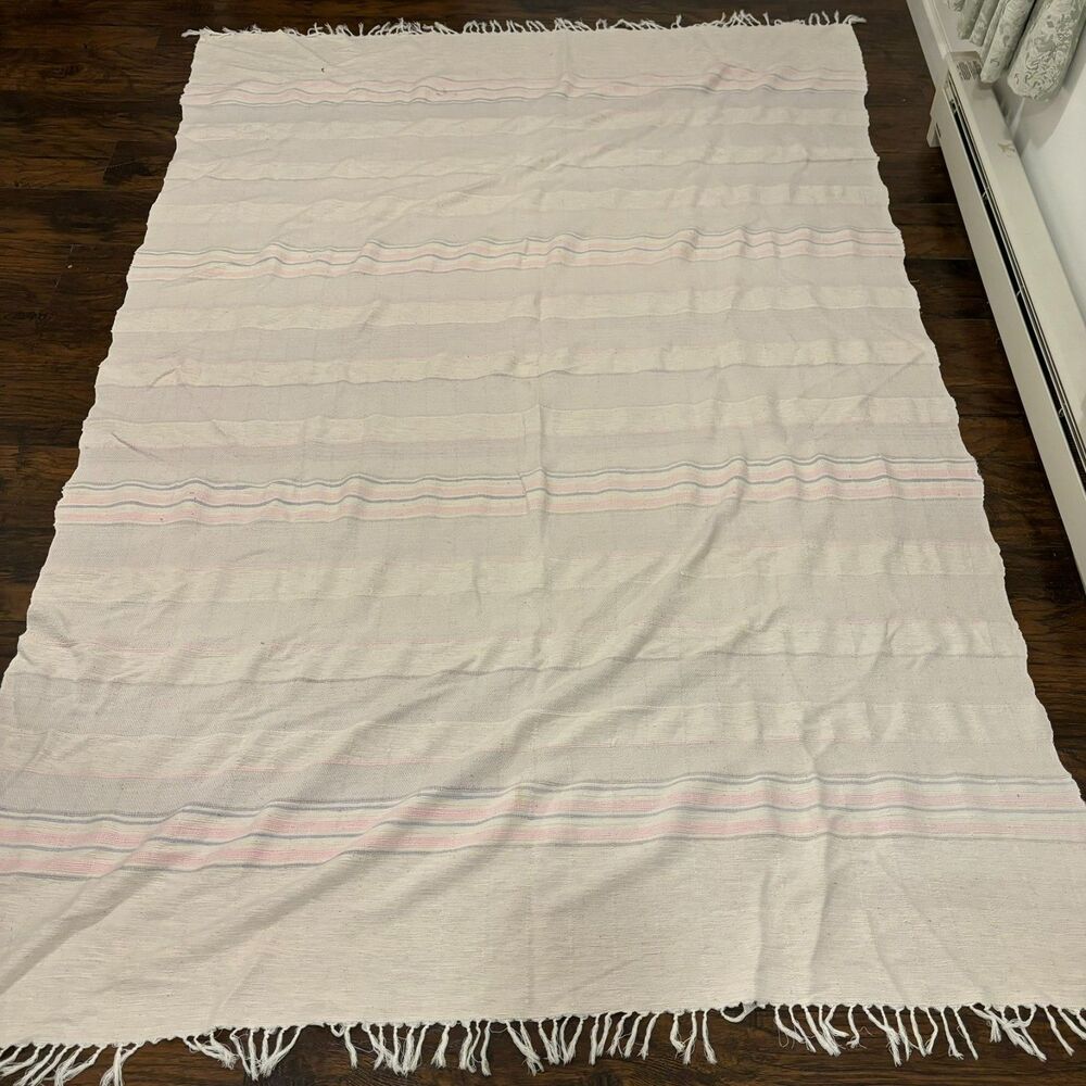 Pastel Saltillo Serape Pink Lavender White Fringe Throw Blanket Car Blanket